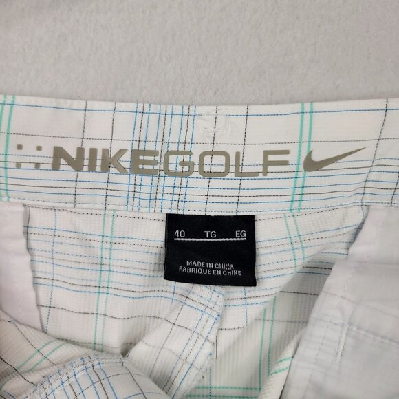 Nike Golf Plaid Performance Shorts Mens Sz 40 White Blue Gray Green Lightweight - Picture 5 of 10